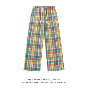 เสื้อเชิ้ตแขนยาวทรงหลวมสไตล์อเมริกันสำหรับฤดูใบไม้ผลิและฤดูใบไม้ร่วง MOISHE TIDE ลายสก็อต ทรงหลวม สำหรับผู้ชายและผู้หญิง