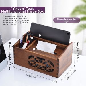 YILI DECO | Multi-functional Remote Storage Tissue Box Solid Wood