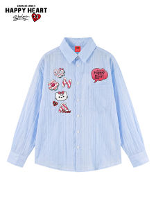 CHARLES JANGS HAPPY HEART | Chest Heart Graffiti Stripe Breathable Light-weight Sun-protection Casual Loose Long-sleeved Shirt