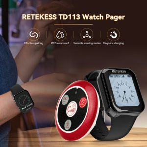 Retekess TD113เพจเจอร์เซิร์ฟเวอร์ร้านอาหารระบบเพจเจอร์พนักงานเสิร์ฟสายคล้องแบบถอดเปลี่ยนได้สวมใส่ได้หลายสไตล์พร้อมปุ่มโทร T117กันน้ำสำหรับร้านอาหารบริกรลูกค้า
