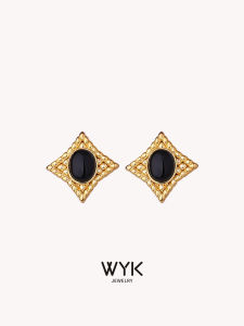 WYK | Diamond Pattern Black Agate Earrings