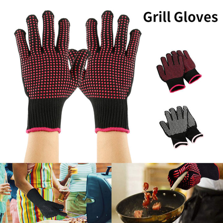 FMBB Grey Silicone Smoker Oven Glove, Extreme Heat Resistant BBQ