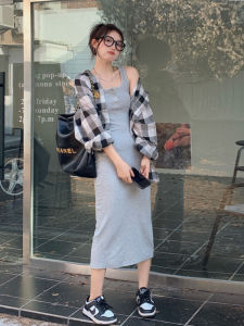 Korean Style Solid Color Sleeveless Dress Womens Retro Casual Slimming Sports Wrap around Vest Skirt High Waist Long Dress