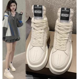 Womens High Top Shoes Summer Thick Bottom Dad Sneakers Casual Versatile Fashion Single Shoes PU Material round Toe Rubber Sole