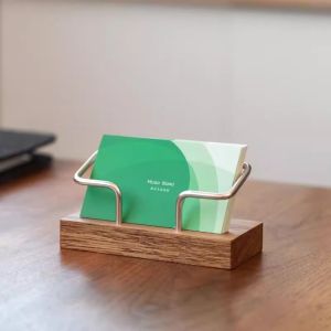 High-End Business Card Holder Display Stand Black Walnut Bronze Business Card Organizer Desktop Creative Card Holder Rack