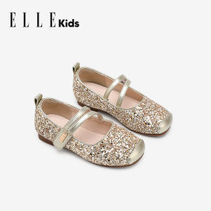 Princess Crystal Soft Bottom Kids Shoes Ellekids Spring 2025 New Style Childrens Leather Shoes round Toe Magic Tape Closure