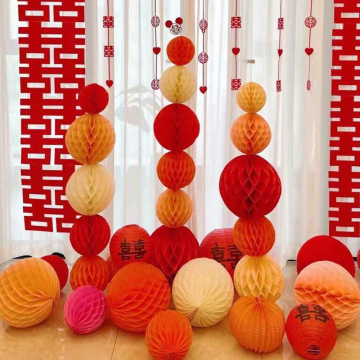 结婚喜事满月生日布置灯笼蜂窝球形布置BACKDROP DECOR LANTERN COLOURFULL HONEYCOMB CNY ...