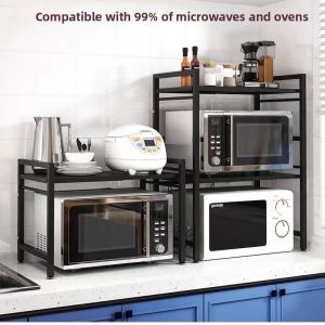 Adjustable Kitchen Organizer Shelf for Microwave Oven Rice Cooker Seasoning Storage