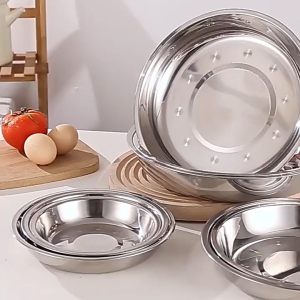Stainless Steel Round Dinner Plate Food Serving Plate 1 Piece