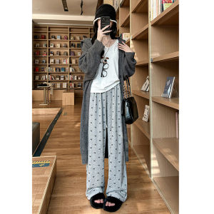 Butterfly Knot Print Yamamoto Pants Womens Spring Autumn 2024 New Lazy Versatile Casual High Waist Slim Wide Leg Pants