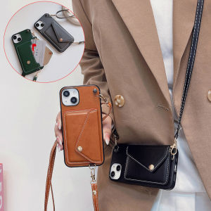 For Apple iPhone 14 pro Max iphone 13 Pro Max iPhone 12 11 Pro XR XS Max X 8 7 Plus Classic pattern card holder Wallet Leather Phone Case Pocket Luxury Soft Silicone Lanyard Strap Chain Crossbody Cover