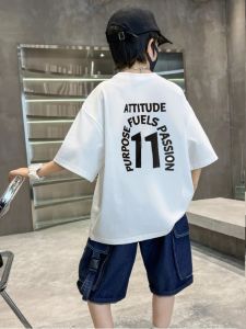 Fashionable Pure Cotton Short Sleeve T-Shirt Loose Fit Childrens Summer Clothing Korean Style Cartoon Print Boys Top