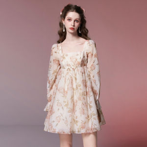 TAMMY TANGS | Sugar Power Anti-Aging Doll Dress Spring Autumn Long Sleeve High Waist Ogees Print Womens Dress Sweet Style City Commute Work