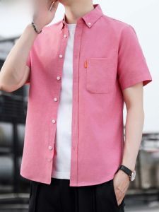 HENGYUANXIANG | Hengyuanxiang 2025 New Oxford Weave Short Sleeve Mens Shirt Summer Thin Casual Loose Top Breathable Fashion Urban Style Cotton Polyester Blend