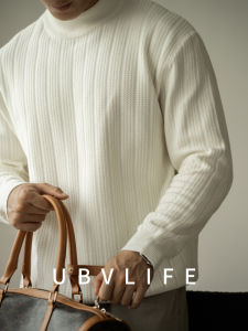 UBV | Thermal Warm 14-needle Ripple Texture Small-Collar Knitwear White
