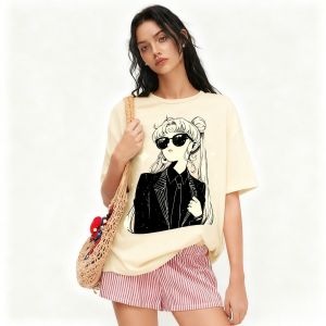 Bandai | Retro "Sailor Moon" Animation Theme T-Shirt - Mens and Womens - Breathable Cotton Casual Top - Summer Pattern T-shirt