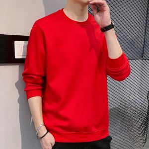 ROMON | Red Fleece Long Sleeve Sweatshirt Youth Fashion Winter Thickened Snakes Year Romon Mens Clothing Round Neck Pure Color T-shirt