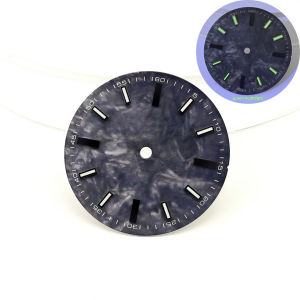 Mặt Đồng Hồ Họa Tiết Sợi Carbon Đen 285mm Dạ Quang Xanh Không Logo Dành Cho Máy Tự Động NH35 NH36 Dùng Để Độ Chế.