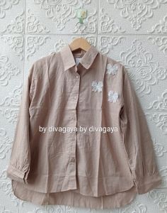 Setelan Wanita Gelmara Atasan Blouse Linen Rok Jeans 7/9 Kancing Fashion Kekinian