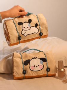 กระเป๋าเครื่องสำอางพับได้ความจุขนาดใหญ่ สไตล์การ์ตูนน่ารัก กระเป๋าใส่เครื่องสำอาง 4 ฟังก์ชันในตัว กางเกงขาวยาว