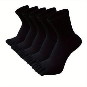 5 pairs of mens solid color five finger socks  simple cotton  odor resistant and breathable split toe socks