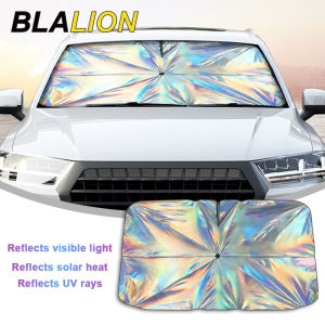 BLALION Laser Colorful Car Windshield SunShade Umbrella Adjust Handle Auto Interior Front Window Cover for Sun Heat Protection Parasol