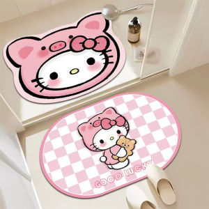Hellokitty Cute Cartoon Diatom Mud Anti-Slip Entrance Mat Bathroom Toilet Home Use Rug Cuttable Modern Simple Style Floor Mat