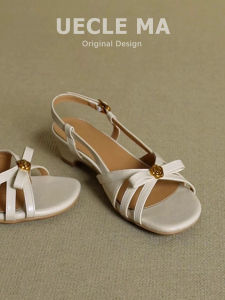 MASHUJIA | Comfy French Style Leather Summer Mid Heel Sandals