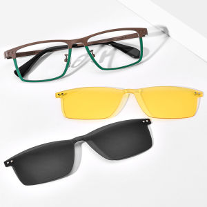 FONEX แว่นตาคลิปสี่เหลี่ยมชายกรอบแว่นตาไททาเนียมน้ำหนักเบาพิเศษแว่นสายตากำหนดเองได้พร้อมการมองเห็นได้ในเวลากลางคืนและเลนส์โพลาไรซ์85776