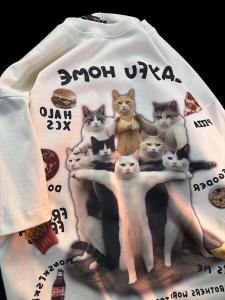 YILU | Creative Cat Print Short Sleeve T-shirt for Plus Size 300 lbs