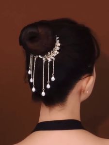 New Diamond-studded Pearl Tassel Hair Clip for Women Bud Clip High Ponytail Buckle Bud Hair Claw Luxury Hair Accessories