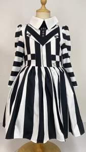 LZH | Kids Girls Vintage Shirt Dress Black and White Striped Princess Dress Children Horrible Master Cosplay Costume Perform Outfits