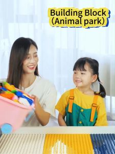 (Malay spot) Certificate CPC CE Childrens large particle building blocks educational DIY building blocks (animal park) storage car to enhance hands-on observation color cognition intelligence development toys