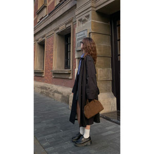 RAINY สไตล์อังกฤษ ผู้หญิง ยาว เสื้อโค้ท หลวม Fit With เอว เข็มขัดไหล่ สายคล้อง Double Buttoning Pure Color ผ้าฝ้าย ฤดูใบไม้ผลิ ฤดูใบไม้ร่วง