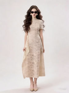 Lace Embroidery French Vintage Elegant Dress