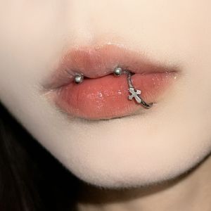 แหวนปากไร้ตะเข็บรูปครกไททาเนียม แหวนหู แหวนคอด้ามไขว้ แหวนปากแบบซิปสำหรับผู้หญิง เครื่องประดับแฟชั่นใหม่