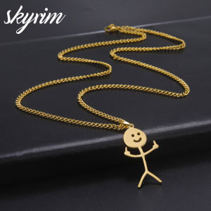 SKYRIM Stainless Steel Necklace Hollow Smiling Face Little Figure Pendant Fashion Jewelry for Men and Women