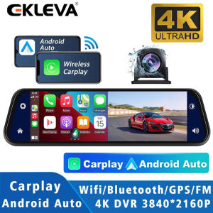 EKLEVA 4K UHD 2160P กล้องหน้ารถ Carplay Android กล้องหน้ารถอัตโนมัติ Stream GPS Navi WIFI เครื่องส่งสัญญาณ FM กล้องหน้ารถ DVR 4ชั่วโมง