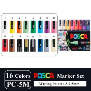 16pcs Japan UNI POSCA Markers Set Acrylic Graffiti Drawing Permanent Waterproof Childrens Drawing PC-3M/1M/5M Art Supplies