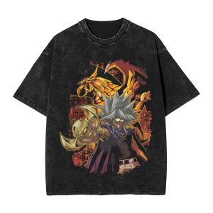 Bandai | 90s Retro Yu-Gi-Oh! Dark Yugi Graphic T-Shirt Vintage Washed Oversized Tee Harajuku Streetwear Mens/Womens Casual Cotton Top