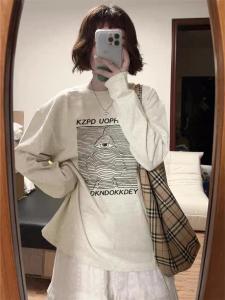 Womens Loose Long Sleeve Cotton T-shirt Grey Spring Autumn Casual Style Inner Wear Base Shirt Chic Top Breathable Comfortable