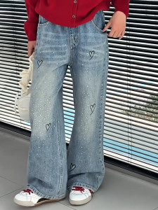 Rhinestone Jeans For Kids Girl Fashion Baggy Pants 7-15yrs Casual OOTD Comfortable Maong Pants Denim Pants For Kids Girl