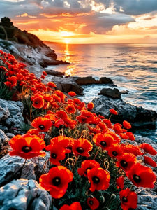 Huacan 5D DIY Diamond Painting Red Poppy Sunset Diamond Mosaic Flower Landscape Complete Kit Decorative Paintings