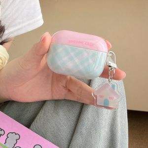 Ins Pink Green Plaid House Pendant Shockproof Protective Case Cover for AirPods 1 or 2 3  4 AirPods Pro 2 Pro 3