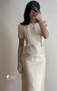Elegant Modern Filipiniana Dress with Pearl Accent - Regal Charm Collection by Trendsetter Sunday