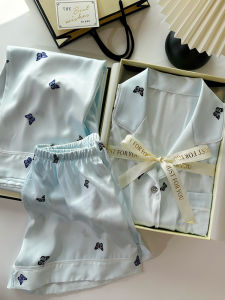 Childrens Summer Thin Ice Silk Simulation Silk Butterfly Home Clothes Set Cute Girls Sleepwear Sweet Cute Style Home Clothes