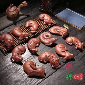 Zisha Tea Pet Zodiac Animal Figurines Dragon Snake Horse Tea Play Tea Set Decorations Handmade Cartoon Style Tea Table Ornaments
