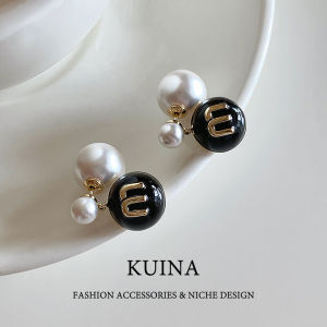 Black White Pearl Pure Silver Needle Versatile Womens Earrings Fashion Luxury High-End Feeling Personality Jewelry Hoops