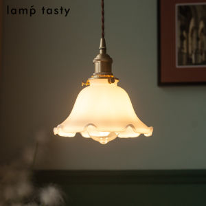 Retro Japanese Style Glass Chandelier with Skirt And Lace Design for Tea Room Bedside Bar Counter Yellow Bronze Milk White Glass