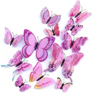 New Style 8cm 12Pcs Double Layer 3D Butterfly Wall Stickers Home Room Decor Butterflies For Wedding Decor Magnet Fridge Decor